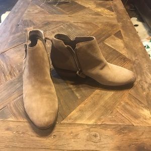 Distressed suede booties.